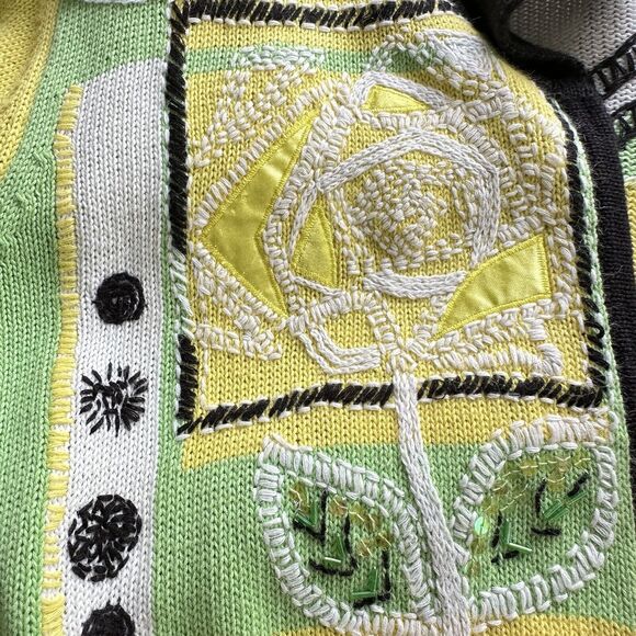 Nancy Bolen City Girl Sweater Cardigan Petite Large PL Psychedelic Sequins Artsy - Picture 7 of 9